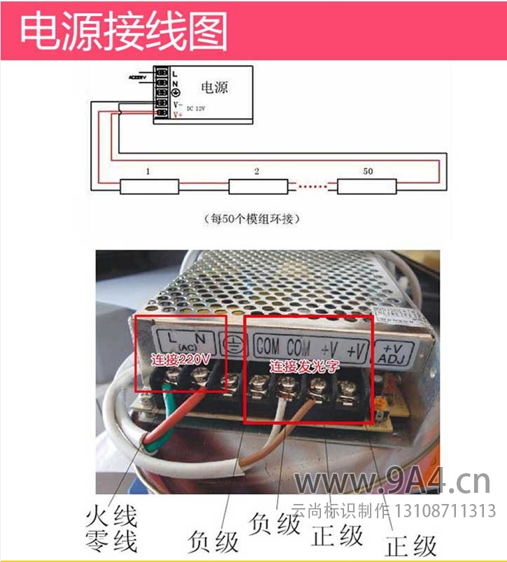 發(fā)光字電源接線示意圖 發(fā)光字電源接線示意圖